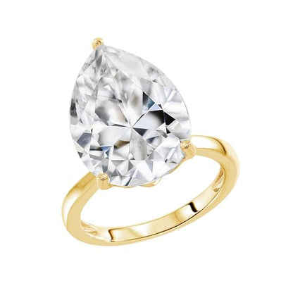 DIAMONBLISS Marilyn Monroe 10-Carat Big Solitaire Ring For Women | 14K Gold Plated 925 Sterling Silver Glamorous Cocktail Ring | 100 Facet Cubic Zirconia CZ Simulated Diamond - style: Pear 10 Carats