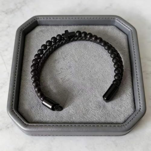 Italian Handmade Leather Bracelets for Men - color: Black Cross, size: 8.2"