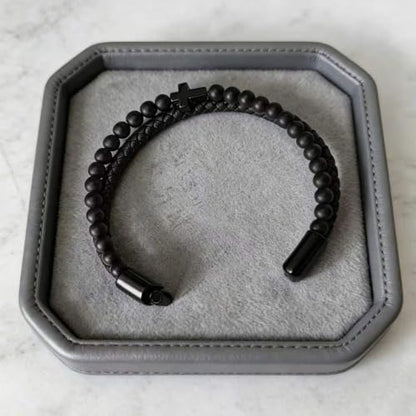 Italian Handmade Leather Bracelets for Men - color: Black Cross, size: 8.2"