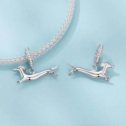 Hummingbird Charms For Bracelets 925 Sterling Silver Animal Dangle & Beads Butterfly Cat Beads Charms For Women Jewelry Gift - color: Running Dachshund