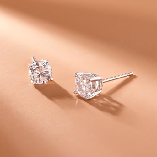 Amazon Essentials Sterling Silver Round Birthstone Stud Earrings - color: Created White Sapphire, April