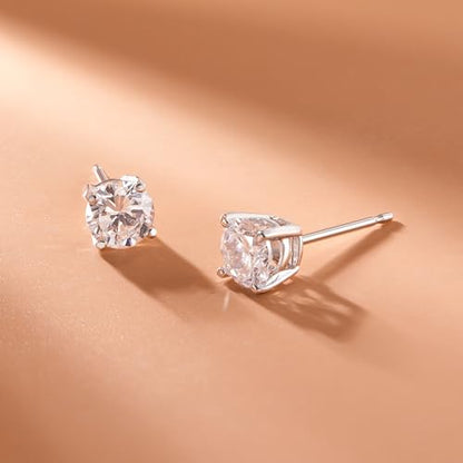 Amazon Essentials Sterling Silver Round Birthstone Stud Earrings - color: Created White Sapphire, April