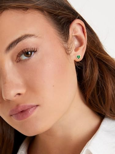 FindChic Birthstone Earrings for Women, Round/Heart/Square/Teardrop Earrings with 925 Sterling Silver Posts & Push Backs, Hypoallergenic Studs with Cubic Zirconia, 12 Months Jewelry with Gift Box - style: 05. May-Emerald (Heart-Gold)