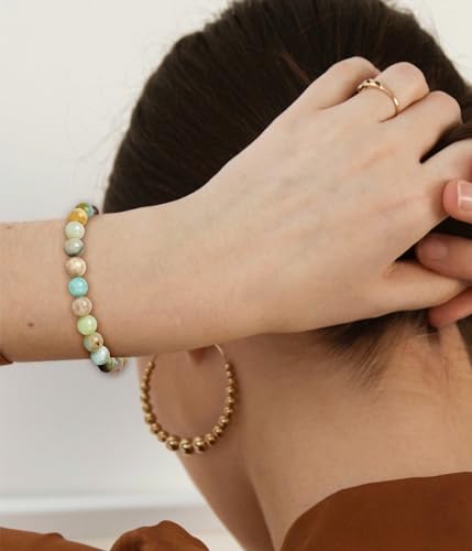 BOMAIL Natural Stone Beaded Bracelet for Women Men | 8mm Round Beads,Healing Crystal,Semi-Precious Gemstone,Yoga,Stretch,Bracelets Jewelry Gift - color: Amazonite