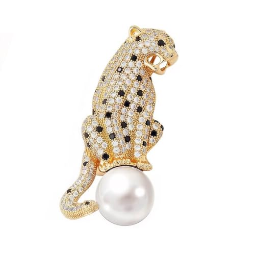 Luxury Rhinestone Leopard Pearl Brooch Pin for Women Men Vintage Crystal Cool Panther Animal Lapel Pins Bag Hat Dress Suit Clothing Accessories Wedding Birthday Holiday Fashion Jewelry - color: White