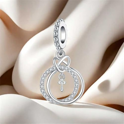925 Sterling Silver Charms for Bracelets and Necklace Religious Cross Pendants Praying Hands, Bible, Virgin Mary, Jesus, Church Bead Jewelry - color: Annular Cross Charms