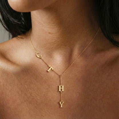 Personalized Lariat Necklace for Women, Custom Y-Shaped Name Chain, Gold Plated Dainty Jewelry Gift for Her - style: Lariat Letter Necklace