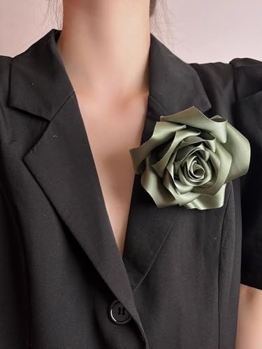 Satin Rose Flower Large Brooch Lapel Pins Handmade Fabric Flower Brooches Pin Classic for Wedding Party Dance Banquet for Women Men Dress Suit Clothes Accessories JewelryGifts 110mm - color: Olive Green