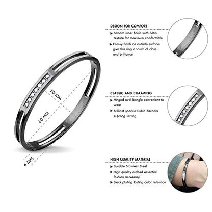 555Jewelry Womens Stainless Steel Fashion CZ Studded Cuff Bangle Bracelet - color: Black - Grooved