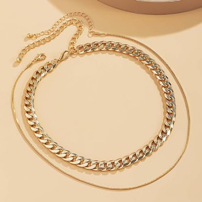Gold Choker Necklace Dainty Cuban Link Necklace Simple Flat Snake Chain Necklace Layered Herringbone Necklace Hip Hop Jewelry for Women - style: Style-5
