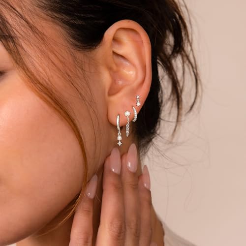 Gold Plated Earrings for Women, 14k Gold Plated Earring Stack Hypoallergenic Pearl Drop Earring Dainty Earrings for Women Trendy Cute Small Huggie Hoop Earring Fashion Womens Jewelry - color: SET29