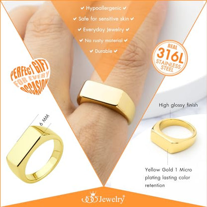 555Jewelry Stainless Steel Solid Plain High Polish Round Signet Ring for Men - color: Rectangle Gold