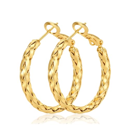 3MM Thin Sterling Silver Hoop Earrings for Women Hypoallergenic | Lightweight Small Silver Hoop Earrings Thin Twisted Hoop Earrings for Sensitive Ears - color: Gold-25MM