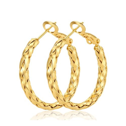 3MM Thin Sterling Silver Hoop Earrings for Women Hypoallergenic | Lightweight Small Silver Hoop Earrings Thin Twisted Hoop Earrings for Sensitive Ears - color: Gold-25MM