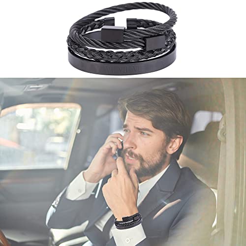 Mens Bracelet Beaded Bracelets Micro Pave Zircon Bracelets for Men Women Bracelets for Men Stainless Steel Cuff Bangle - color: D-black