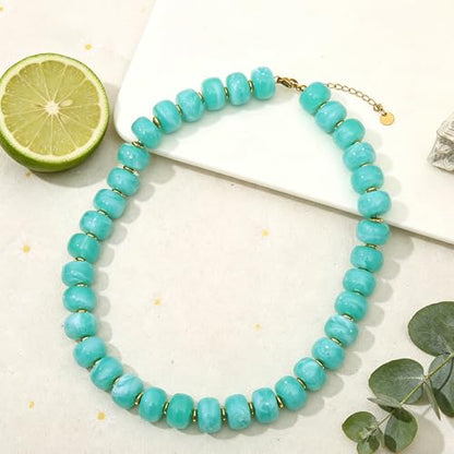 Chunky Colorful Beaded Necklace for Women Boho Summer Statement Resin Choker Necklaces Beach Jewelry Accessories - color: Light Blue