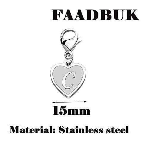 FAADBUK Initial Letter A-Z Alphabet Heart Charms for Jewelry Bracelet Keychain Necklace Initial Stainless steel Clasp Clip on Charm - color: intial C