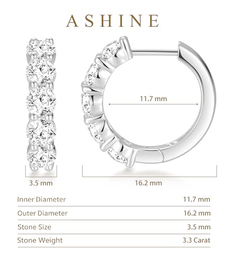 ASHINE 14K Gold Plated 925 Sterling Silver Post Pave Cubic Zirconia Hoop Cuff Huggie Earrings Jewelry for Women Girls - color: White Gold-16mm