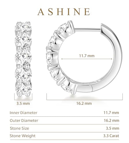 ASHINE 14K Gold Plated 925 Sterling Silver Post Pave Cubic Zirconia Hoop Cuff Huggie Earrings Jewelry for Women Girls - color: White Gold-16mm