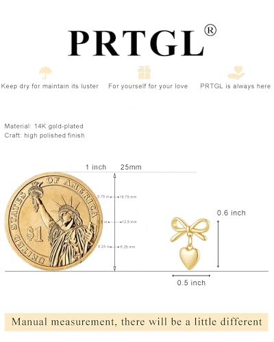 Stud Earrings for Women- 14K Gold/White Gold Plated/Black Bow Dragon Softball Snake Bat Stud Earrings - color: Bow Heart