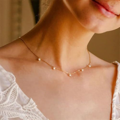 Pearl Necklace for Women, Dainty Pearls Choker Necklace for Women 14K Gold Plated Layered Pendant Necklace Handmade Gold Chain Necklace Everyday Jewelry Gift - color: Pearl Choker-Gold