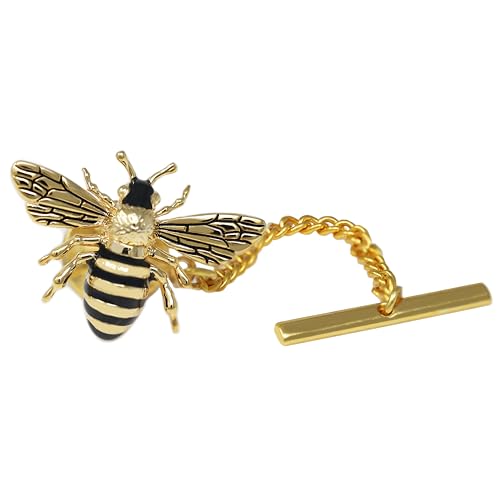 Men’s Tie Tack Tie Pin with Chain – Classic Lapel Pin Accessory for Dress Shirts, Suits & Formal Wear - style: Bee