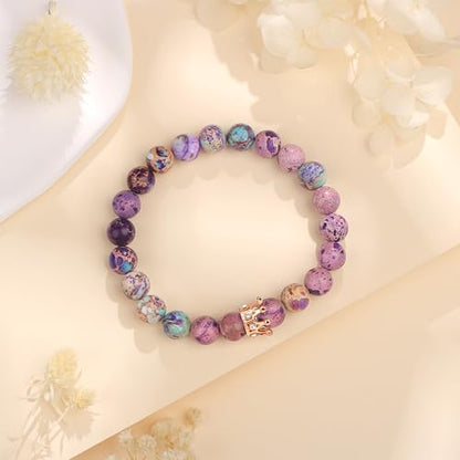 JoycuFF Woman Birthday Gifts Idea Friendship Gifts For Women Best Friends Besties Aunt Female Mom Daughter Granddaughter Gf Anniversary Christmas Graduation Healing Stone Crown Gifts For Her - style: 1.Best Friend Bracelet-Colorful Imperial Jasper