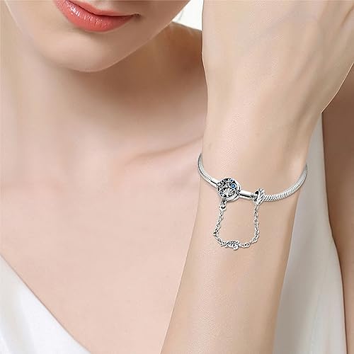KUNSIR 925 Sterling Silver Snake Chain Bracelet with Safety Chain Charm Bracelets for Women Teen - style: KJB018