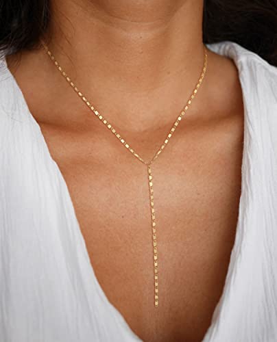 Foxgirl Lariat Gold Necklace for Women, Dainty Long Necklace 14k Gold Plated/Silver Y-Shaped Pendant Necklace Trendy Layered Cz Beaded Chain Drop Necklaces Simple Gold Jewelry For Women Gift - color: Y Necklace-GD