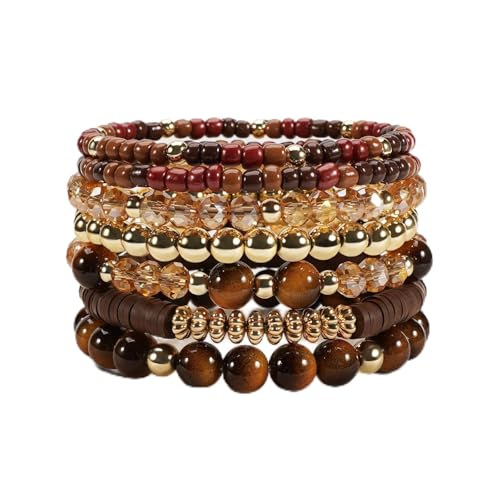 Boho Wooden Beads Bracelets Bohemian Bracelet Stack for Men Women Wood Beaded Bracelet Set - color: F