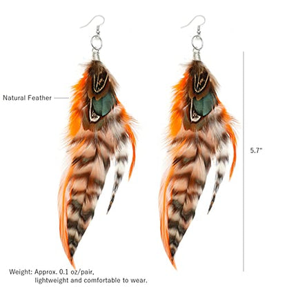 RUOFFETA Long Feather Earrings for Women, Boho Bohemian Earrings Multicolor Tassel Handmade Feather Earrings for Women Dangling - style: Style I