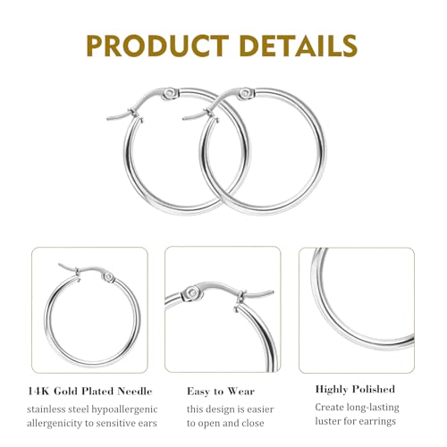 4 Pairs Gold Silver Small Hoop Earrings Huggie for Women Surgical Steel Set | 10/12/14/16 mm, Hypoallergenic, Lightweight Hoop Earrings Set, 14K Gold Silver 316L Stainless Steel, Multiple Piercings - color: Silver/4 Pairs