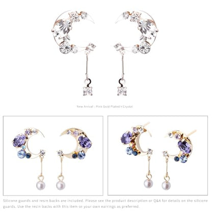 LOKUMI Preciosa Crystal Crescent Earrings | Nickel-Free Hypoallergenic Bijou Earrings | 24K Gold, 18K Pink Gold & Silver Plated, 4 Colors tp-60 - color: 24K Gold Plated & Brown