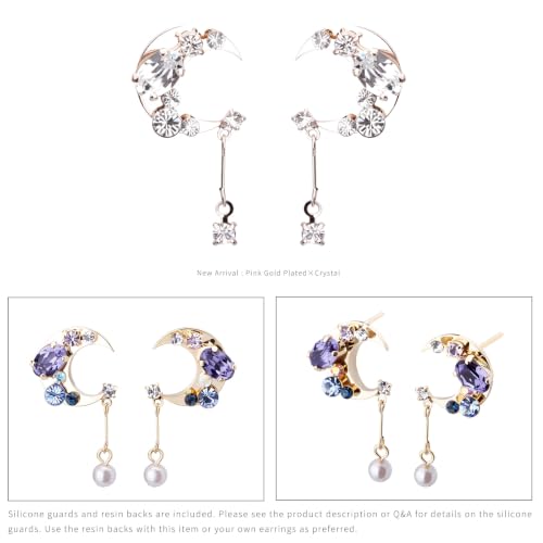 LOKUMI Preciosa Crystal Crescent Earrings | Nickel-Free Hypoallergenic Bijou Earrings | 24K Gold, 18K Pink Gold & Silver Plated, 4 Colors tp-60 - color: 18K Pink Gold Plated & Crystal