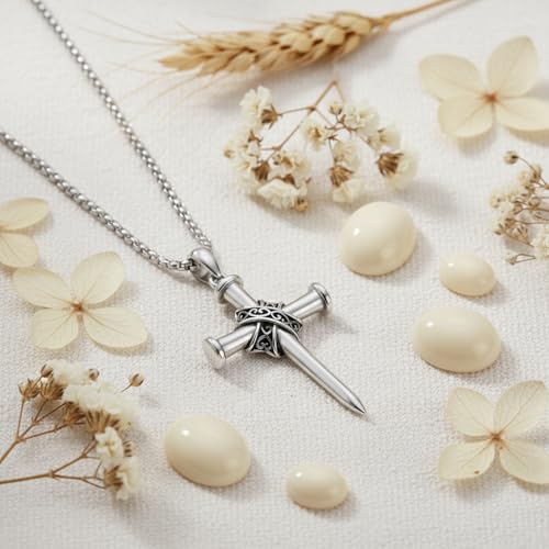 Cross Necklace for Men Women 925 Sterling Silver Cross Pendant Necklace Christian Religious Jewelry Gifts for Anniversary - color: 28-Nails Thorns Cross2