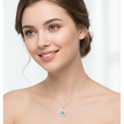 Compass Necklace for Women Wife Girlfriend Mom Daughter Gifts | S925 Silver Jewelry For Anniversary 18K Rose Gold Gifts For Birthday Christmas Mothers Valentines Day 12 Birthstones - style: 12-December-Silver