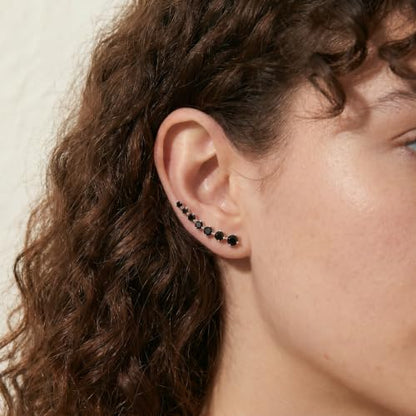 Reffeer Solid 925 Sterling Silver 7 Crystals Cuff Earrings Climber for Women Crawler Earrings Wraps - color: E-Black CZ