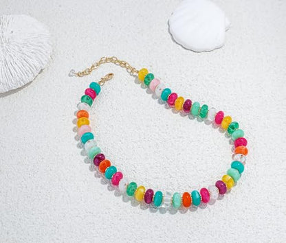 Chunky Beads Necklace for Women Trendy Gold Puffy Heart Choker Necklace Colorful Resin Beaded Heart Pendant Necklaces Statement Jewelry - color: 14MM Disc Bead-Colorful