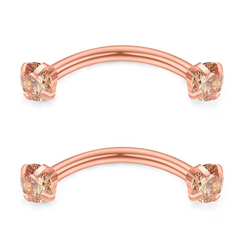 SCERRING 16 Gauge 10mm Curved Barbell Eyebrow Belly Lip Tragus Ring Piercing Jewelry - color: 6PCS - Rose Gold