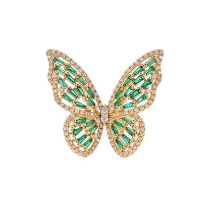 Butterfly Rings for Women Adjustable Golden Cocktail Ring Sparkly Stones Statement Silver Bow Open Wrap Bow Jewelry Bridesmaids Wedding Valentine’s Day Gift Lover Mother - color: JZ03-Gold Green