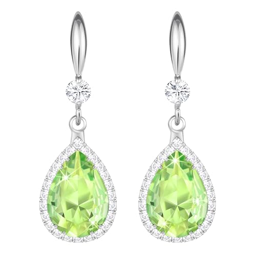Linawe Imitation Diamond Dangle Earrings for Women Trendy, Rhinestone Drop Chandelier Earrings, Teardrop Crystal Cubic Zirconia Wedding Jewelry Set, 14K Gold/Rose Gold/Silver Tone - color: Silver,August
