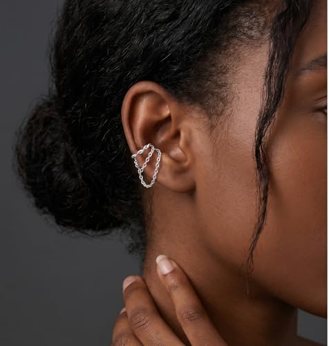 Reffeer Solid 925 Sterling Silver Cuff Earrings Chain Cartilage Wraps for Women Teens Minimalist Cuff Earrings No Piercing - color: A-Silver