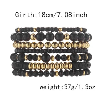 7/12Pcs Set Bohemian Stackable Crystal Seed Beaded Elastic Stretch Bracelet Multilayerd Handmade Brass Bead for Women Jewelry Surfer Heishi Polymer Clay Layering - color: white