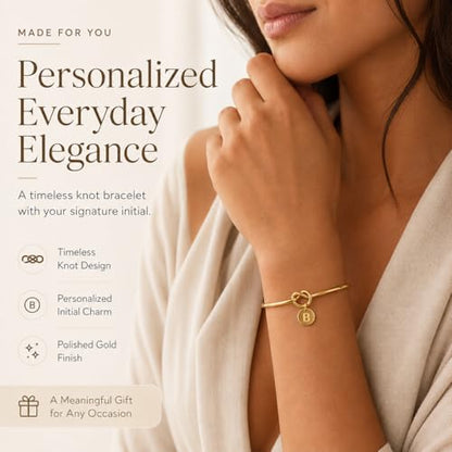 LemonRose Initial Bracelets for Women - Dainty Tie the Knot Letter A-Z 14K Gold Plated for Women Gold Cuff Bracelet for Womens Jewelry Personalized Bridesmaid Proposal Gifts - color: Gold B