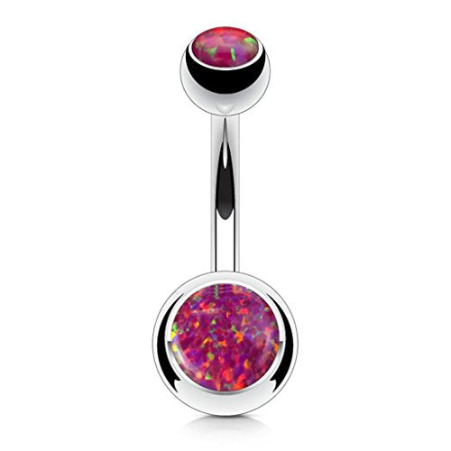 FIFTH CUE 14GA Surgical Steel & Synthetic Opal Resin Belly Button Ring, 3/8" Length, 5mm x 8mm Ball - Classic Look, Highly Rate Belly Rings for Women, Super High Quality - style: Opal Red