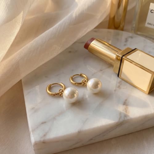 Hypoallergenic Pearl Earrings Set for Women | S925 Sterling Silver & Stainless Steel, Daisy Heart & Hook & Teardrop Dangle & Huggie Hoop, Simulated Pearl, Sensitive Ears - color: Yellow Gold Round Pearl