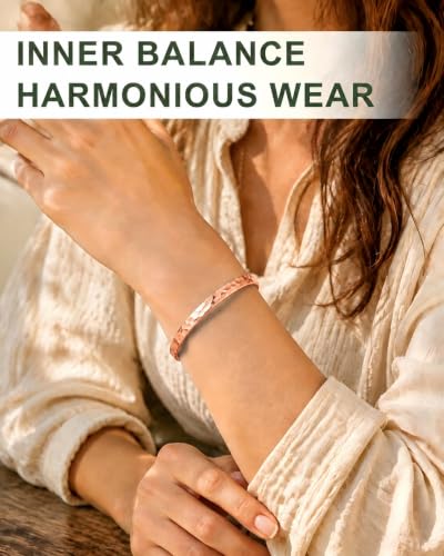 Pure Copper Bracelet – Copper Bracelet for Men & Women – 100% Solid, Raw & Uncoated Handmade Hammered Tibetan Cuff Bangle - color: Narrow Style - Hammered Texture - Rose Gold