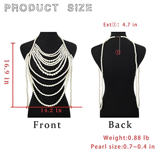 Florry Pearl Body Chain Shoulder Necklace Top Body Jewelry for Women Fashion Bra Chains for Wedding Party