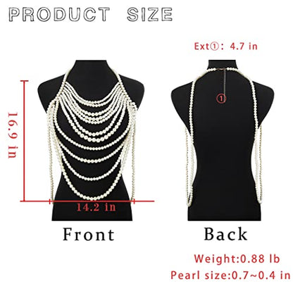 Florry Pearl Body Chain Shoulder Necklace Top Body Jewelry for Women Fashion Bra Chains for Wedding Party