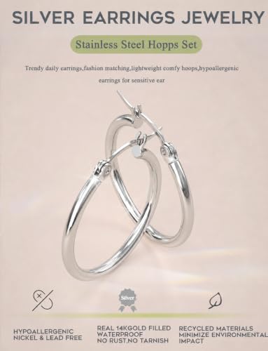 ORAZIO Stainless Steel Hoop Earrings Set Huggie Earrings for Women | Hypoallergenic Thin Small Non Tarnish Lightweight Dainty Trendy 10-20MM Women Stacks Multiple Piercing Jewelry Gift - style: Silver Plated,4 pairs